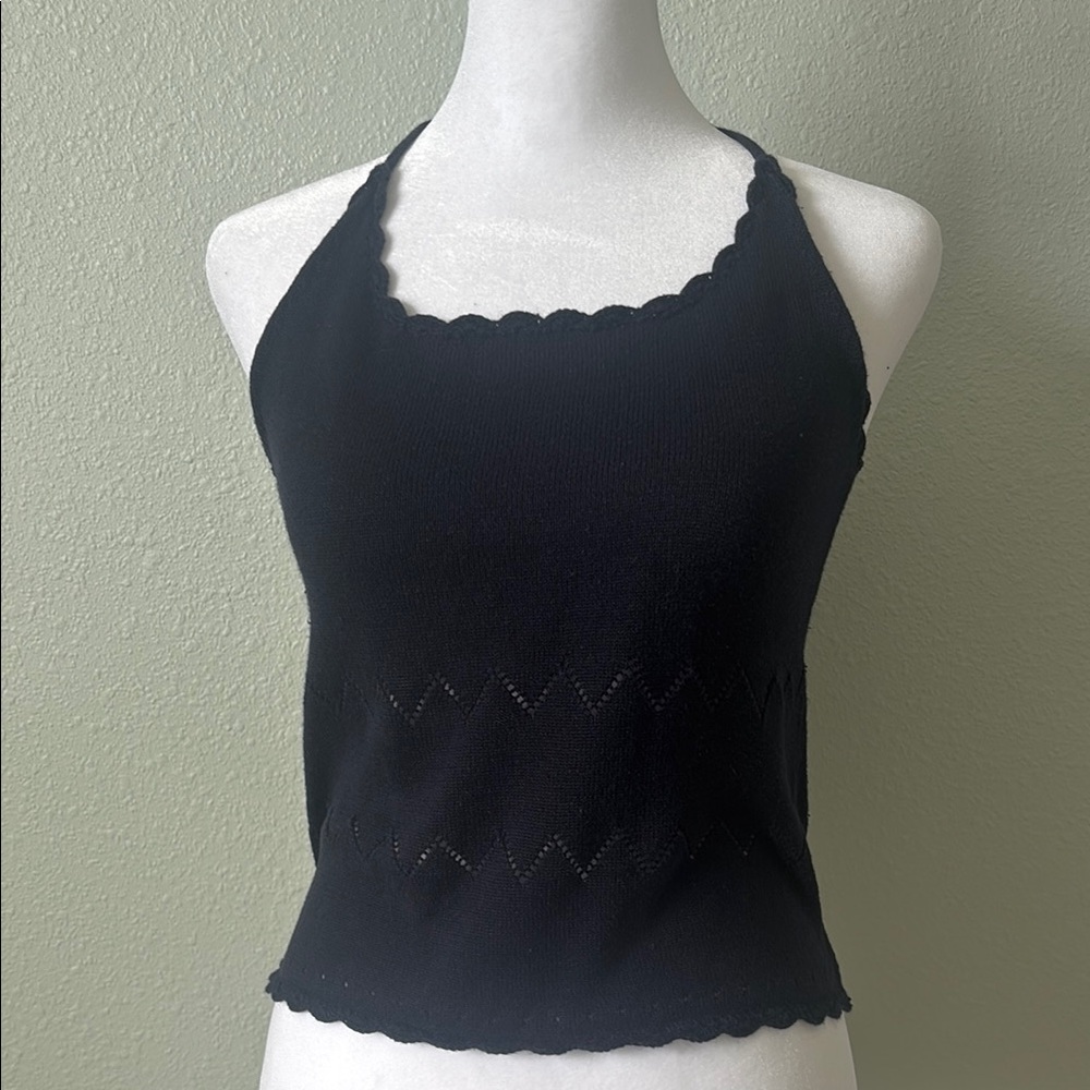 DKNY Jeans Navy Blue Scalloped Halter Top